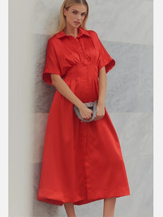 the tobie shirt dress by exquise + Button-Front Pleated the Georgia Shirt by Exquise blends sculptural structure with soft elegance Exquise The Tobie Button-Front Pleated